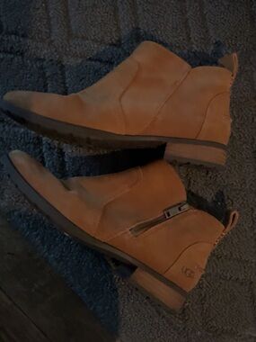 UGG Women's Tan Suede Ankle Booties with Side Zip